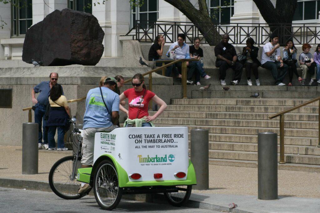 pedicab bike taxi advertising Timberland 1